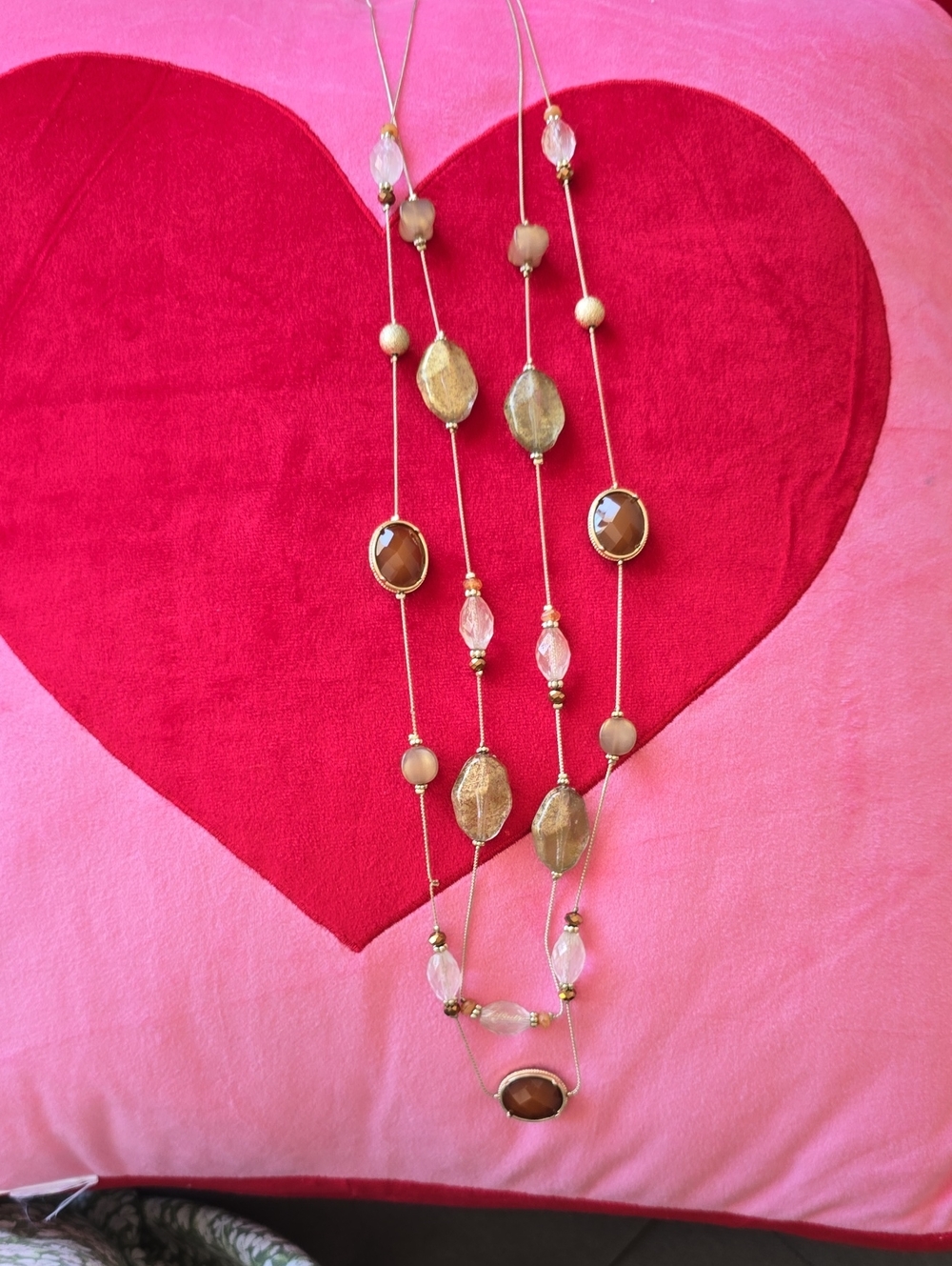 New York & Company Double-Strand Sienna Brown and Gold-Flecked Beaded Necklace